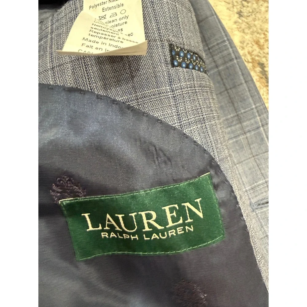 Lauren Ralph Lauren Mens 46L Blue Glen Plaid Wool Blend Blazer Sport Coat